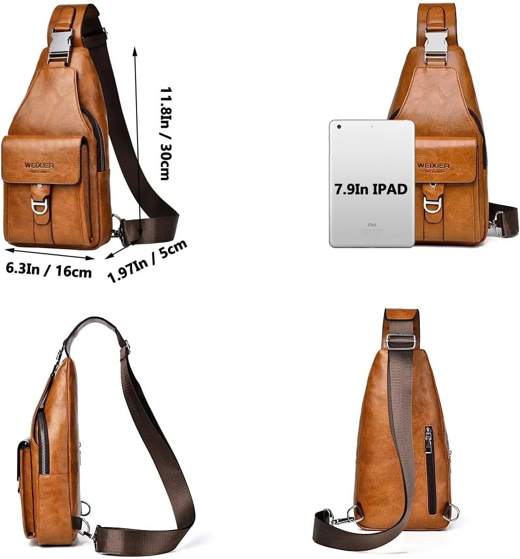 PU Leather Sling Bag for Men - Waterproof, Lightweight, Crossbody Chest Bag for Hiking & Cycling