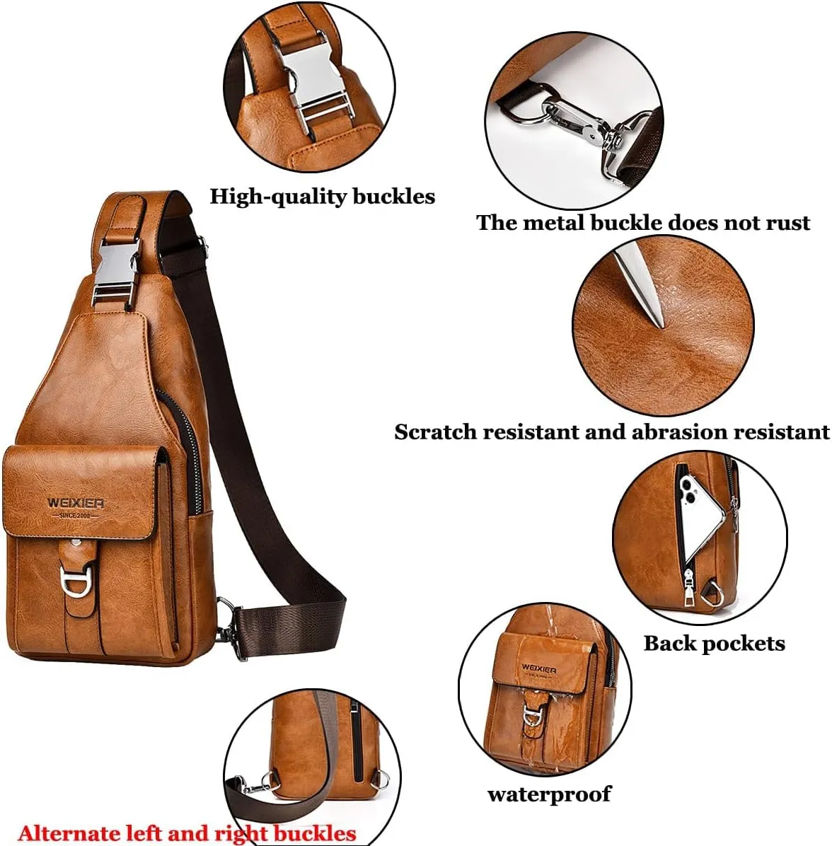 PU Leather Sling Bag for Men - Waterproof, Lightweight, Crossbody Chest Bag for Hiking & Cycling