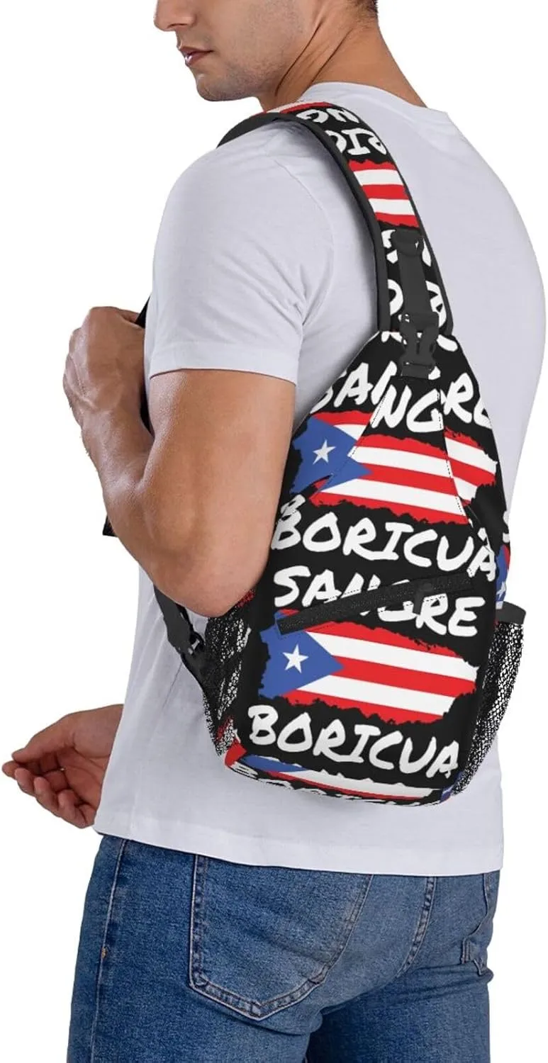 Puerto Rican Sangre Boricua Flag Chest Sling Bag Crossbody Shoulder Backpack Bag Gym Cycling Travel Hiking Daypack Cross Bag
