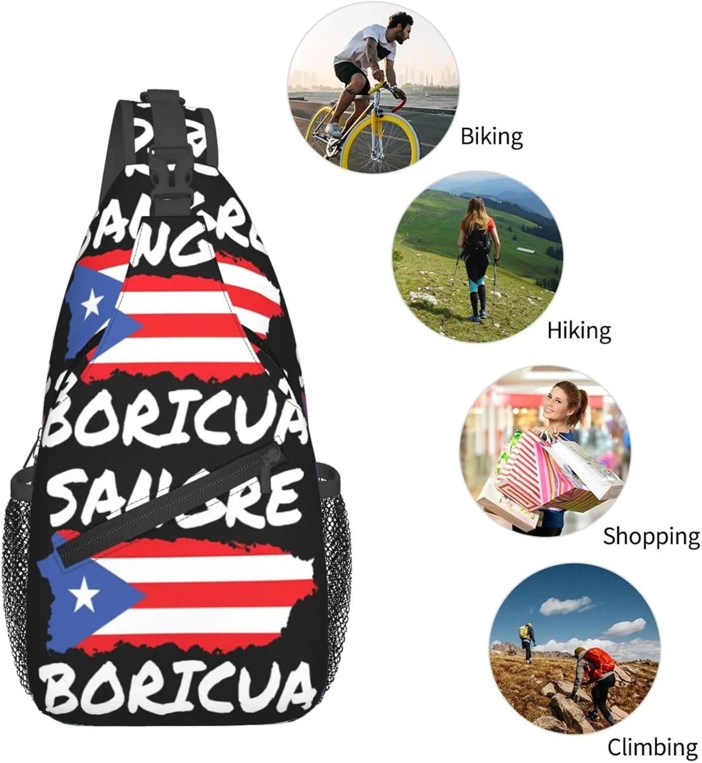 Puerto Rican Sangre Boricua Flag Chest Sling Bag Crossbody Shoulder Backpack Bag Gym Cycling Travel Hiking Daypack Cross Bag