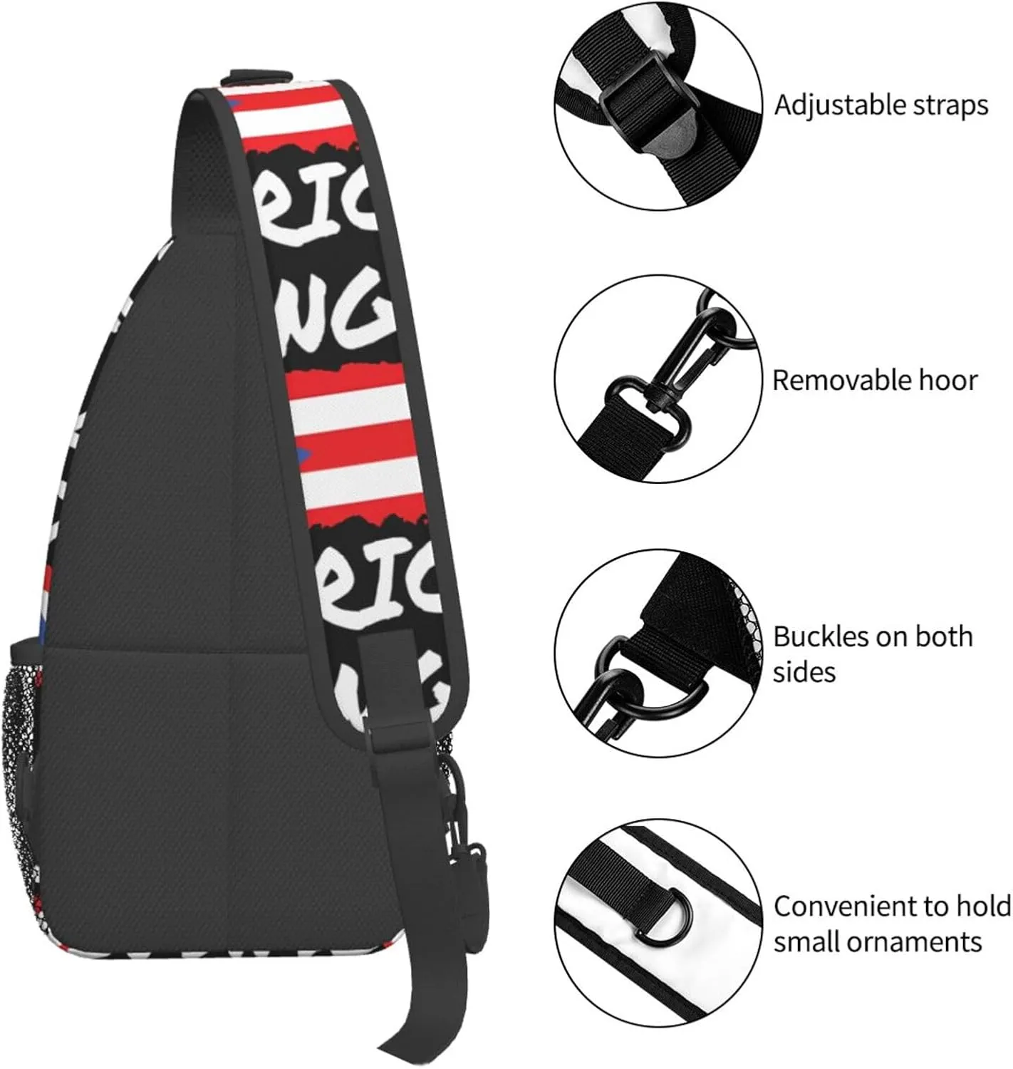 Puerto Rican Sangre Boricua Flag Chest Sling Bag Crossbody Shoulder Backpack Bag Gym Cycling Travel Hiking Daypack Cross Bag