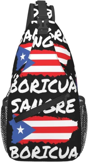 Puerto Rican Sangre Boricua Flag Chest Sling Bag Crossbody Shoulder Backpack Bag Gym Cycling Travel Hiking Daypack Cross Bag