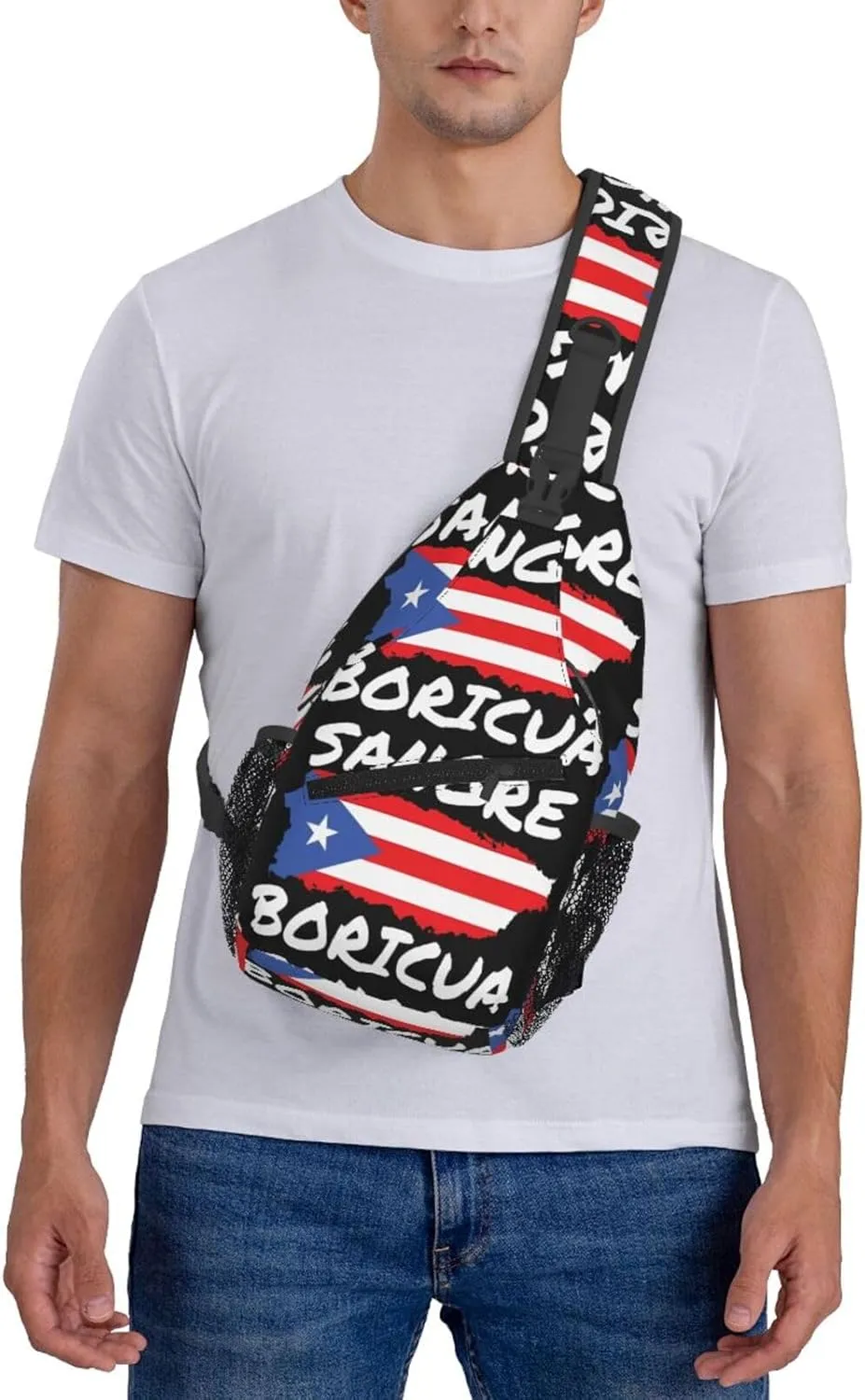 Puerto Rican Sangre Boricua Flag Chest Sling Bag Crossbody Shoulder Backpack Bag Gym Cycling Travel Hiking Daypack Cross Bag