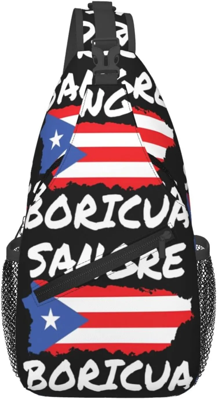 Puerto Rican Sangre Boricua Flag Chest Sling Bag Crossbody Shoulder Backpack Bag Gym Cycling Travel Hiking Daypack Cross Bag