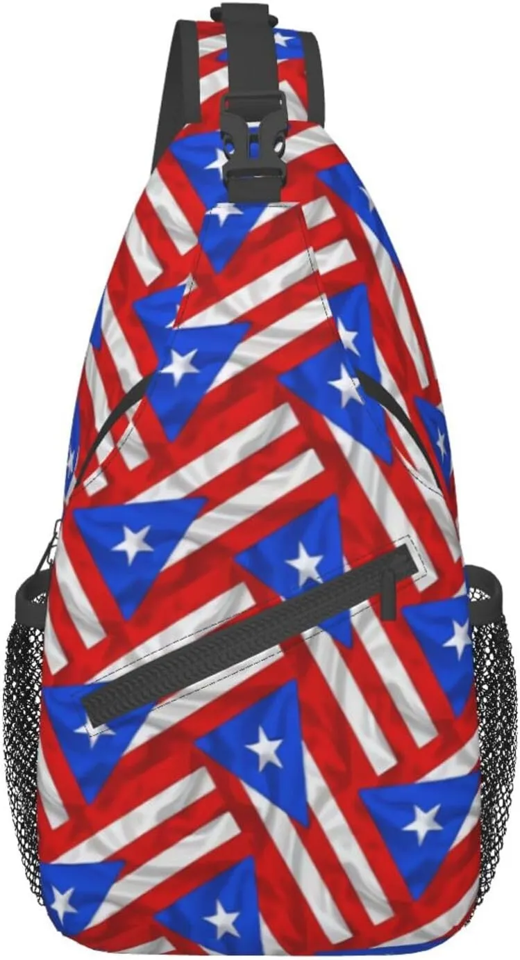 Puerto Rico Flag Sling Bag, Fashion Crossbody Backpack Shoulder Chest Bag for Men Women Hiking Travel