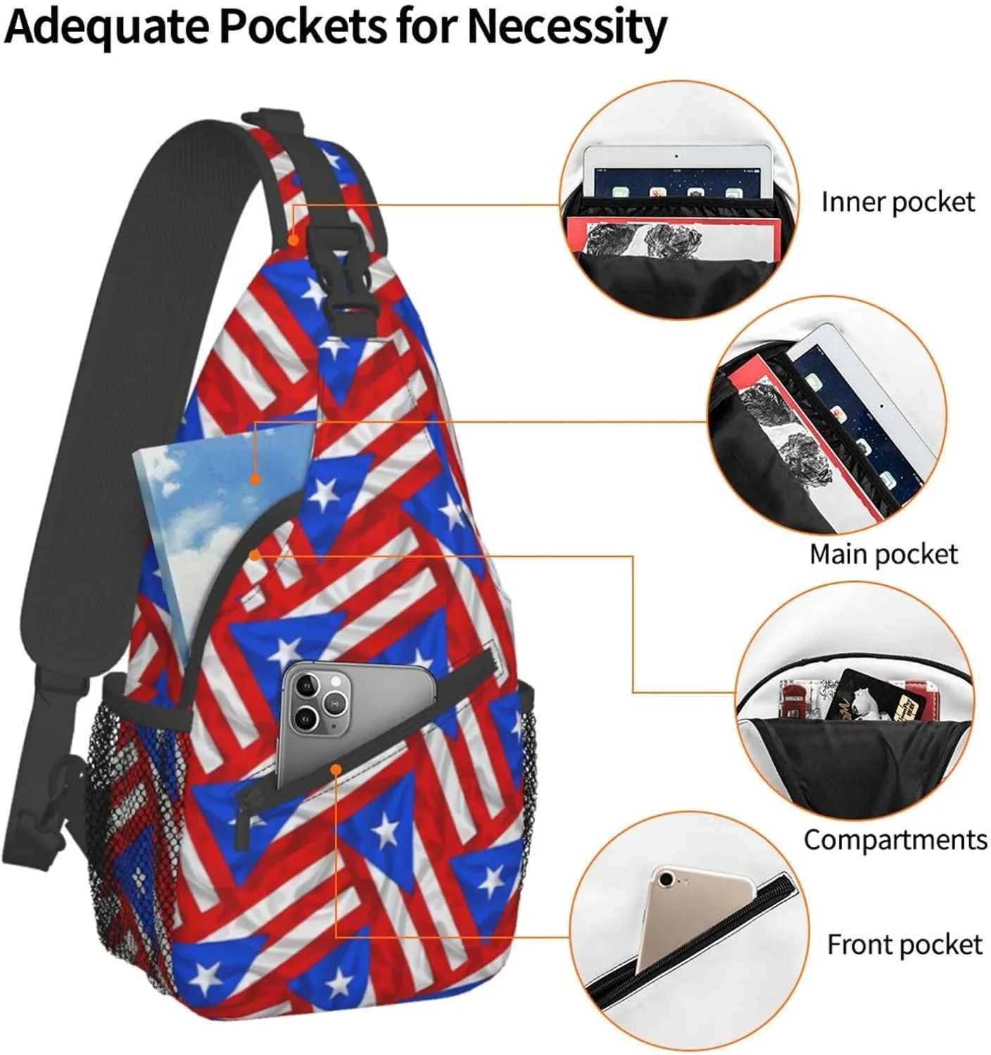 Puerto Rico Flag Sling Bag, Fashion Crossbody Backpack Shoulder Chest Bag for Men Women Hiking Travel