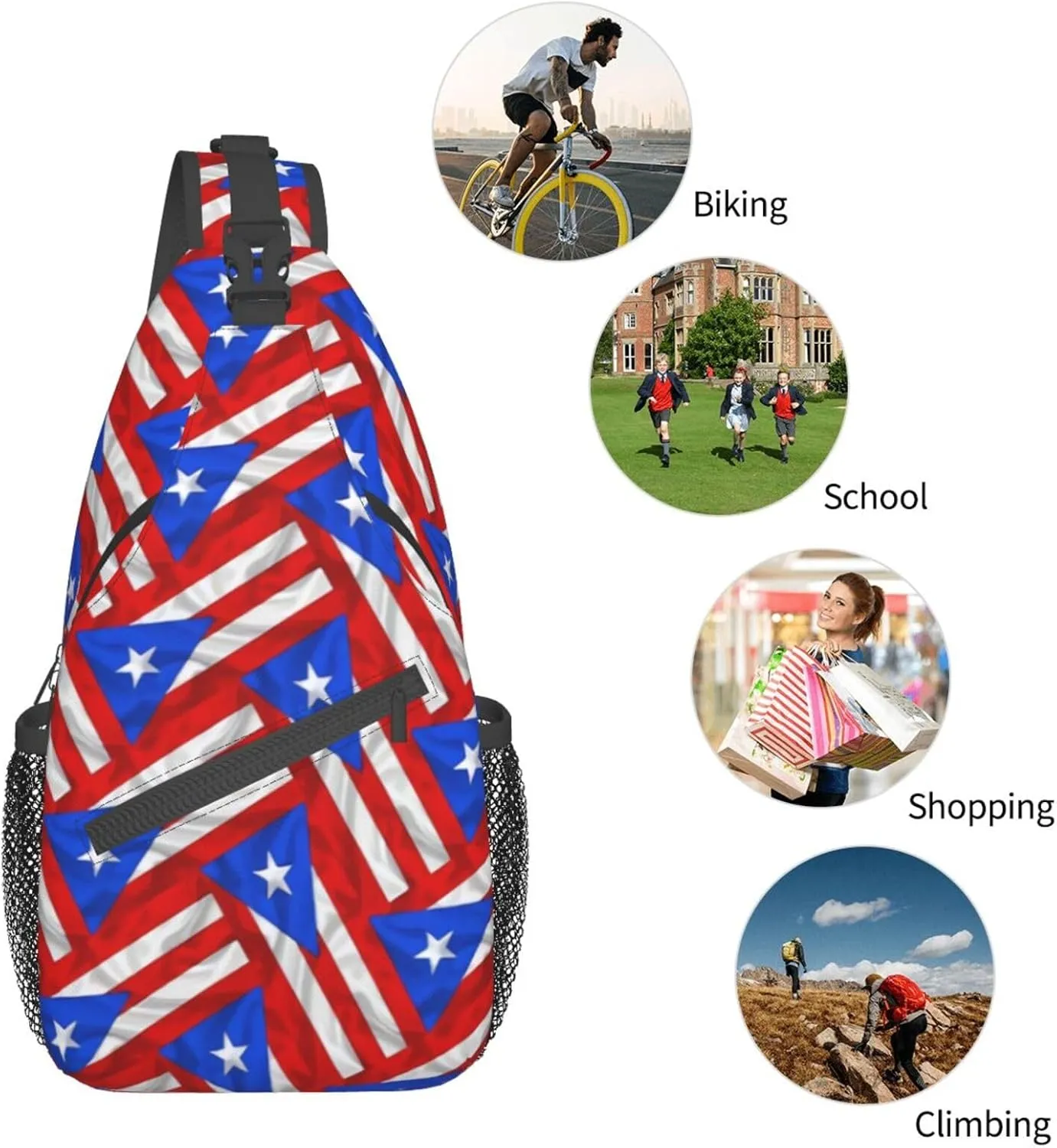 Puerto Rico Flag Sling Bag, Fashion Crossbody Backpack Shoulder Chest Bag for Men Women Hiking Travel