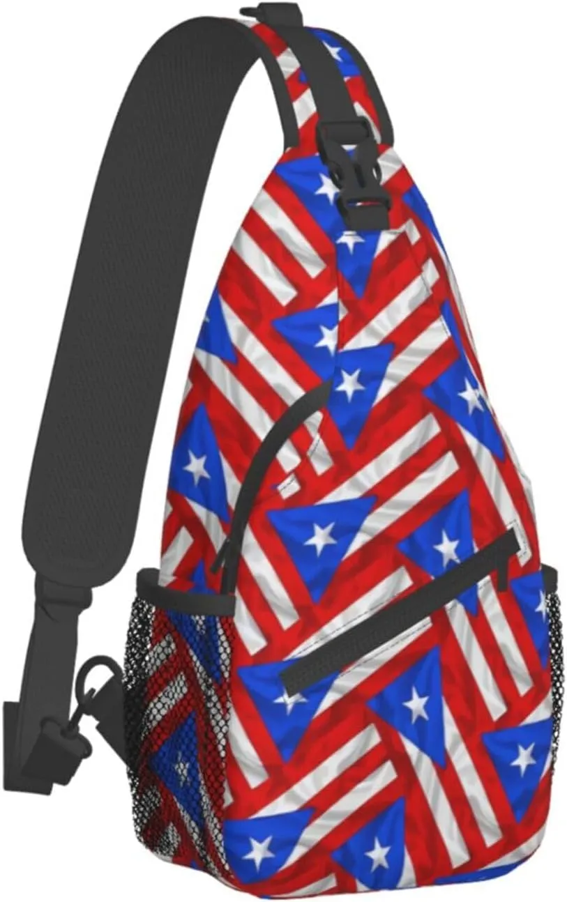 Puerto Rico Flag Sling Bag, Fashion Crossbody Backpack Shoulder Chest Bag for Men Women Hiking Travel