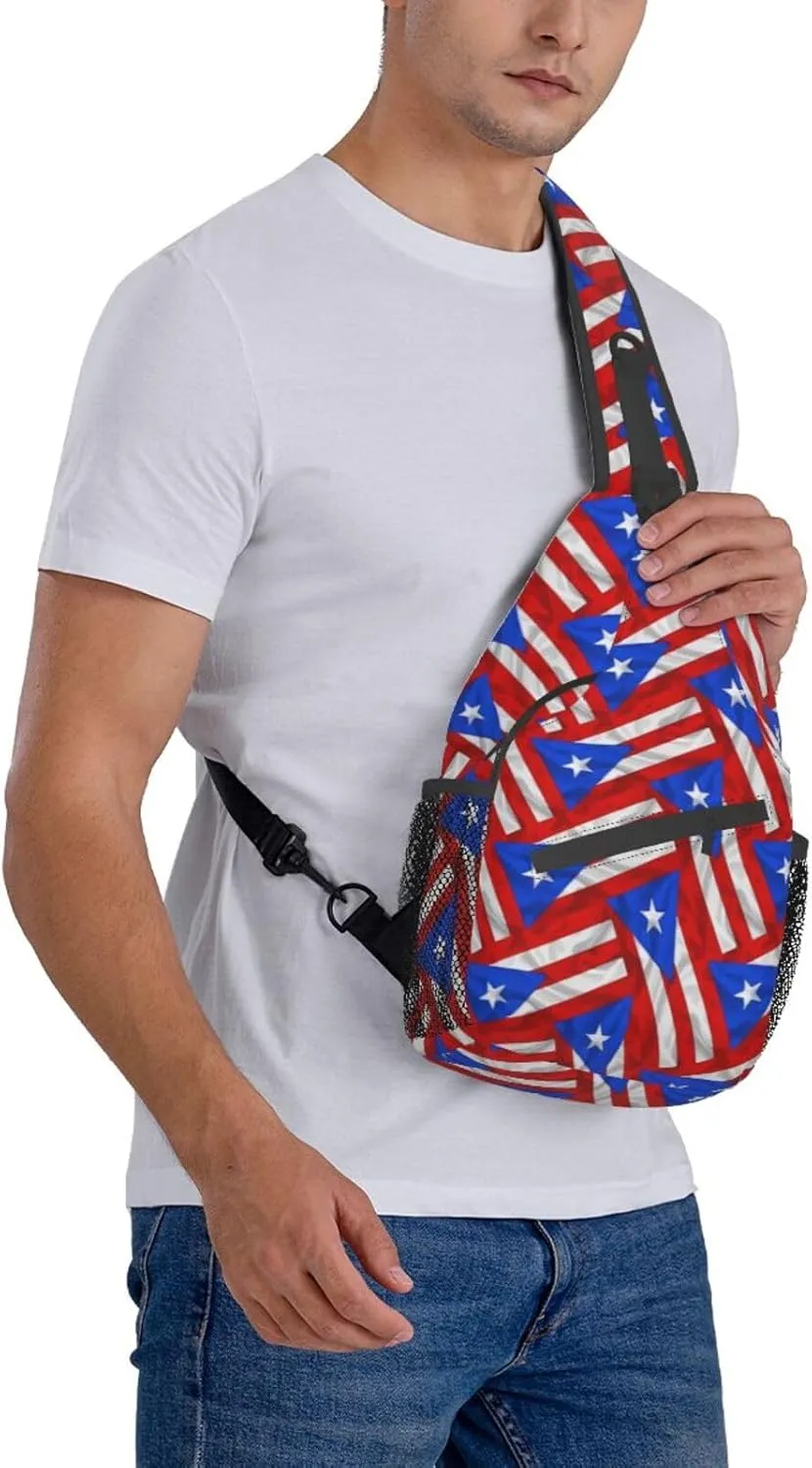 Puerto Rico Flag Sling Bag, Fashion Crossbody Backpack Shoulder Chest Bag for Men Women Hiking Travel
