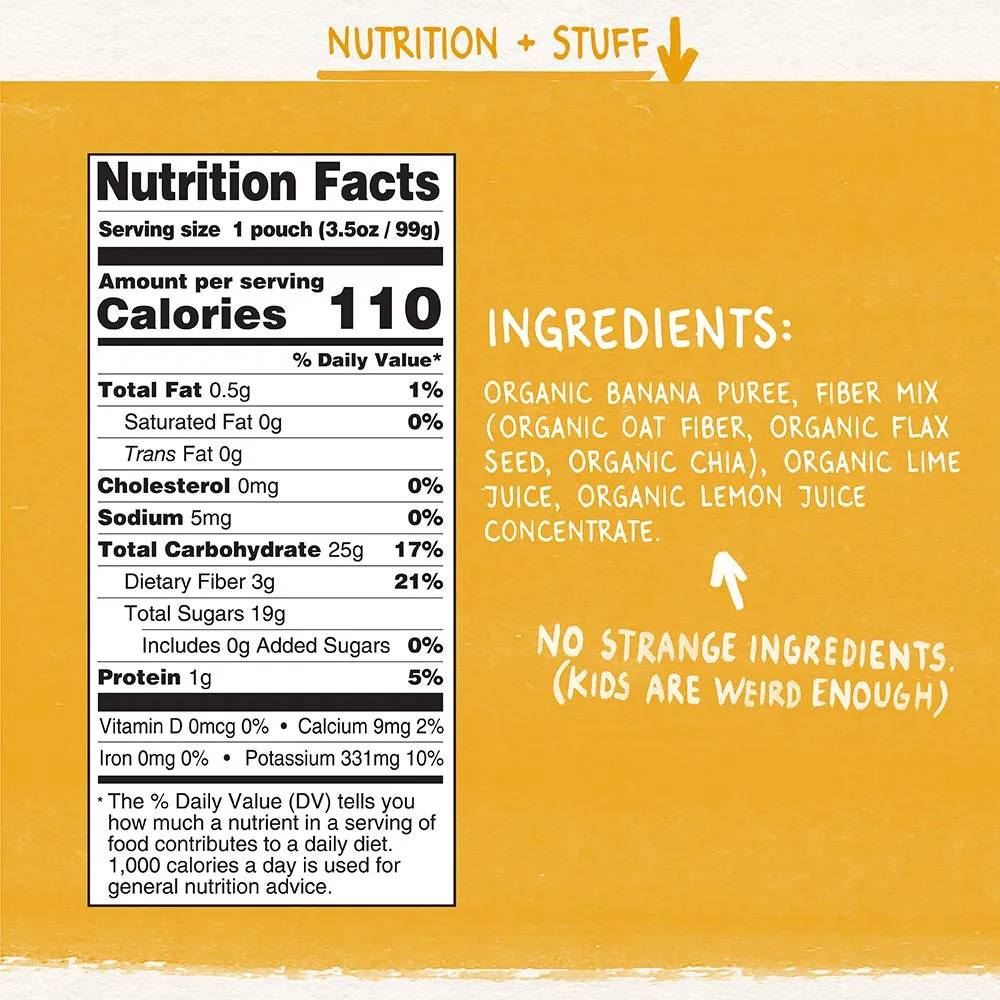 Pumpkin Tree Organics Fruit Snack Pouch, Banana   Fiber   a Squeeze of Lime, 3.5 oz. (Pack of 10)