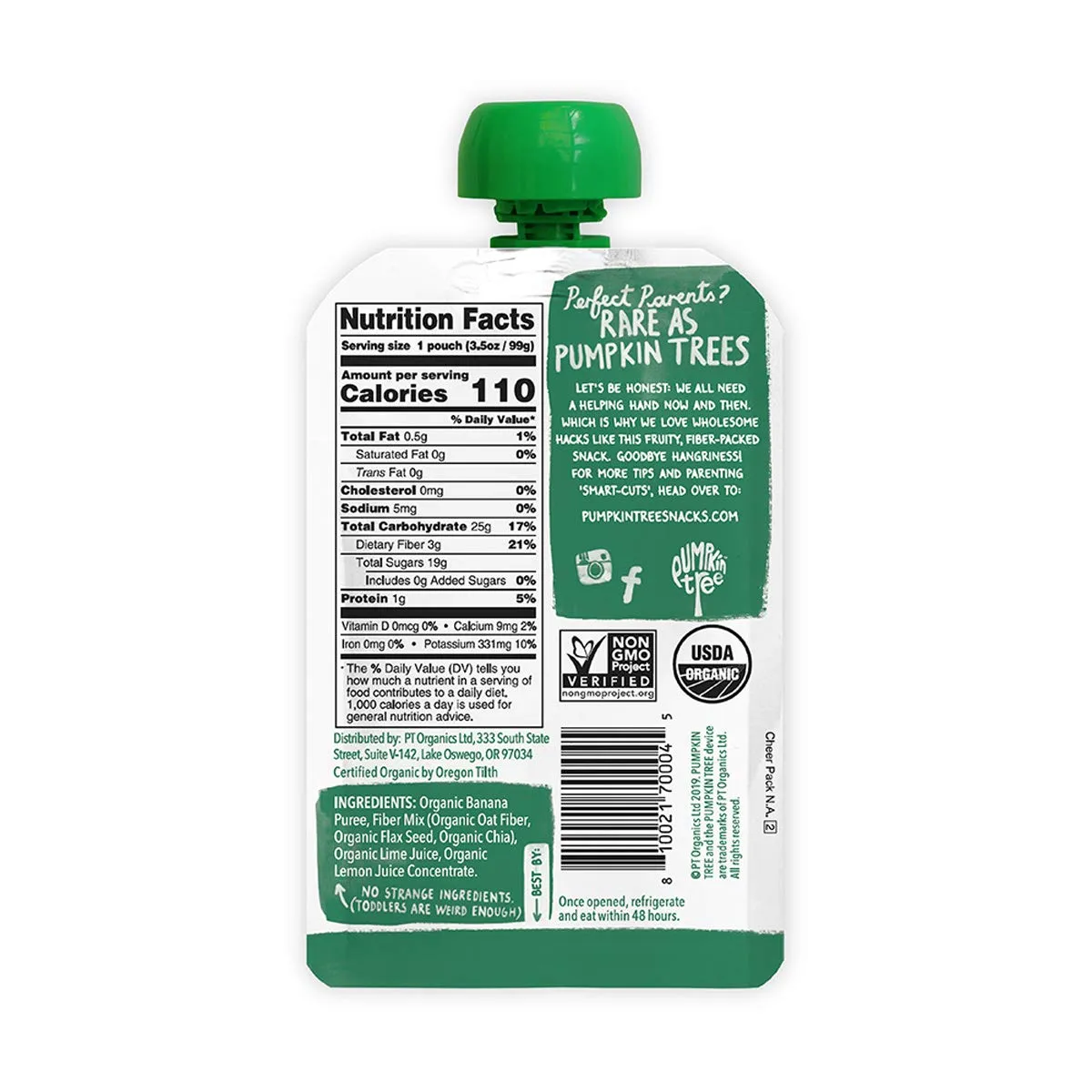 Pumpkin Tree Organics Fruit Snack Pouch, Banana   Fiber   a Squeeze of Lime, 3.5 oz. (Pack of 10)