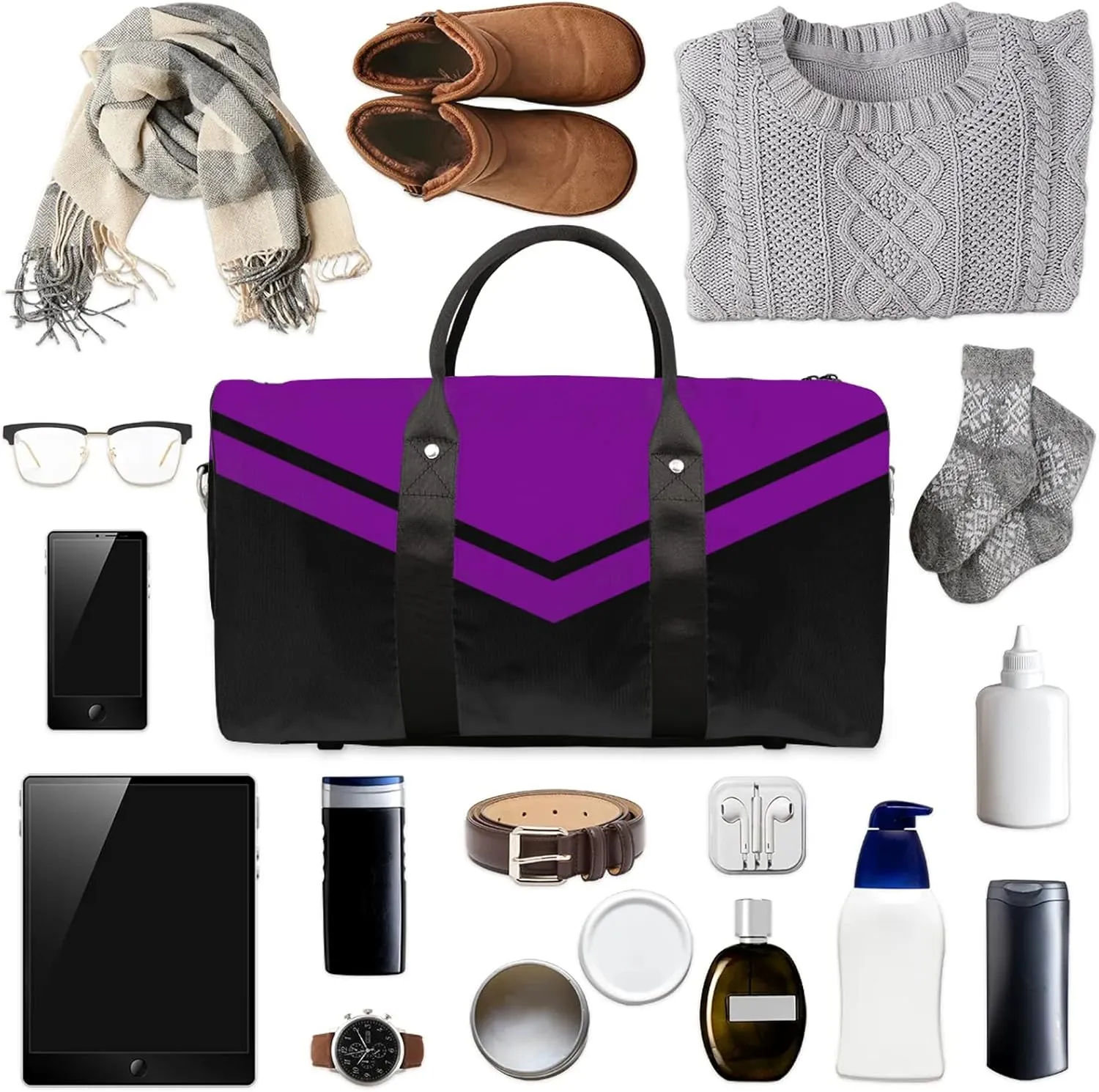 Purple Black Cheer Travel Duffle Bag for Women Men, Carry On Overnight Bag, Weekend Travel Duffel Tote Bags for Trips Sport Hospital