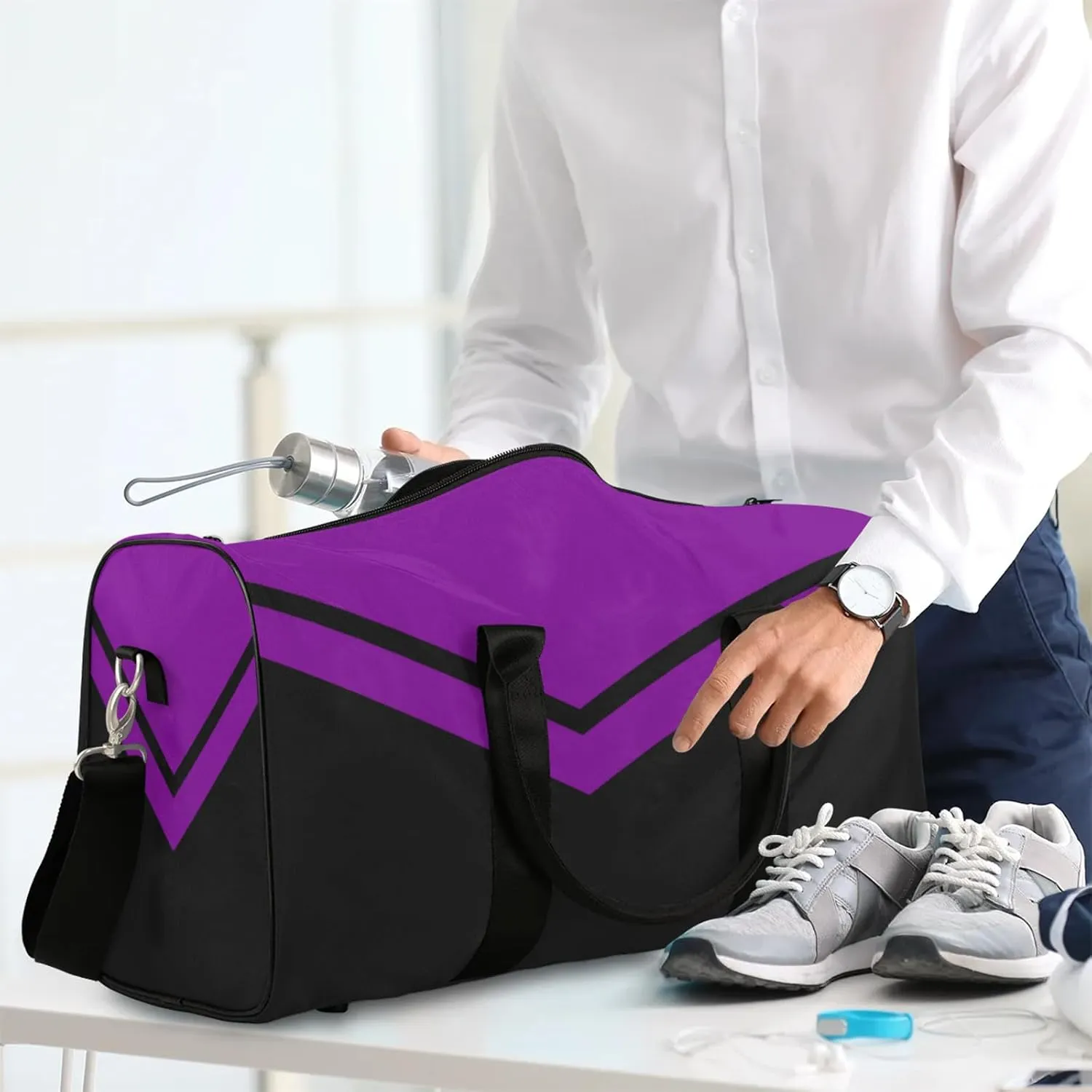 Purple Black Cheer Travel Duffle Bag for Women Men, Carry On Overnight Bag, Weekend Travel Duffel Tote Bags for Trips Sport Hospital
