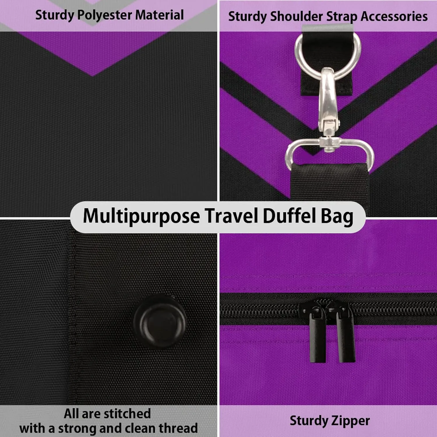 Purple Black Cheer Travel Duffle Bag for Women Men, Carry On Overnight Bag, Weekend Travel Duffel Tote Bags for Trips Sport Hospital