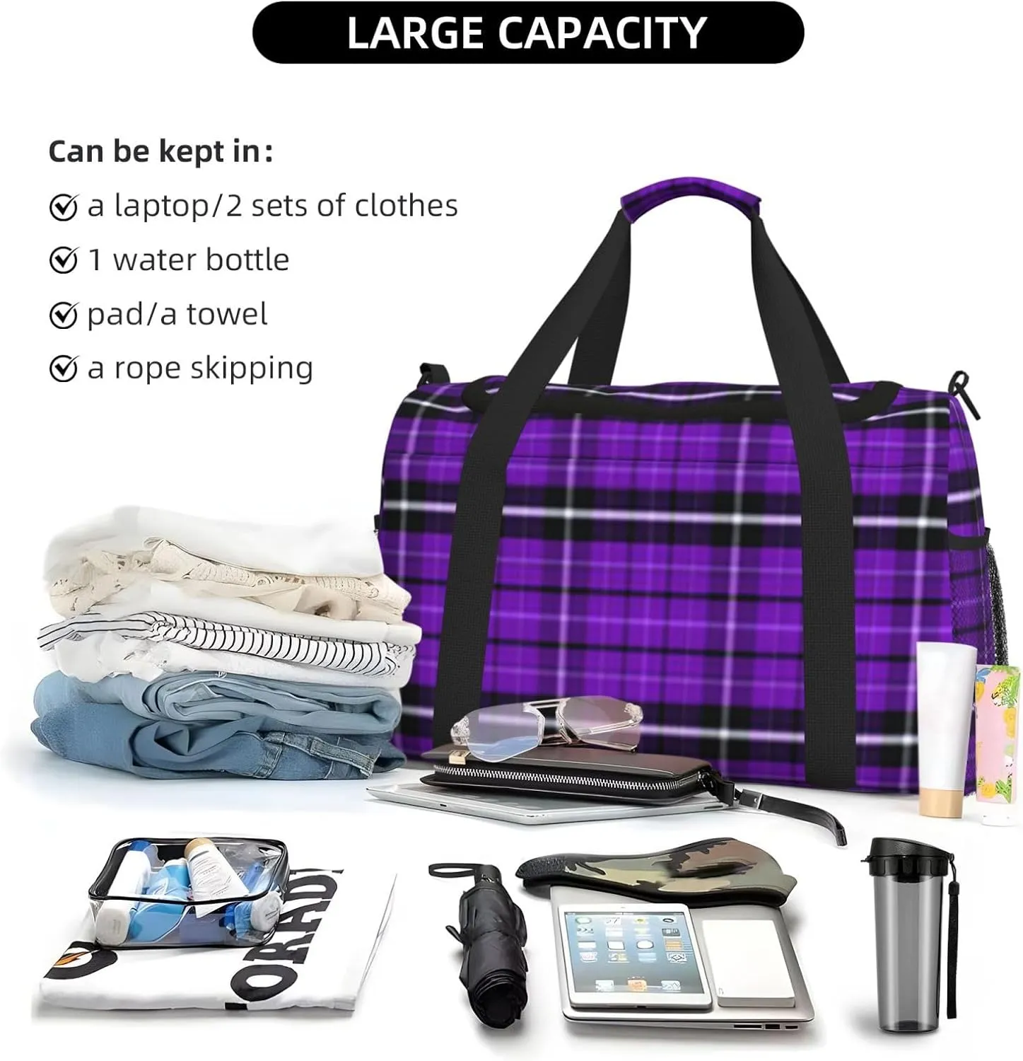 Purple Black Stripes Travel Duffel Bag Large Foldable Waterproof Overnight Bag For Beach Swim Bags Pool Sports Gym