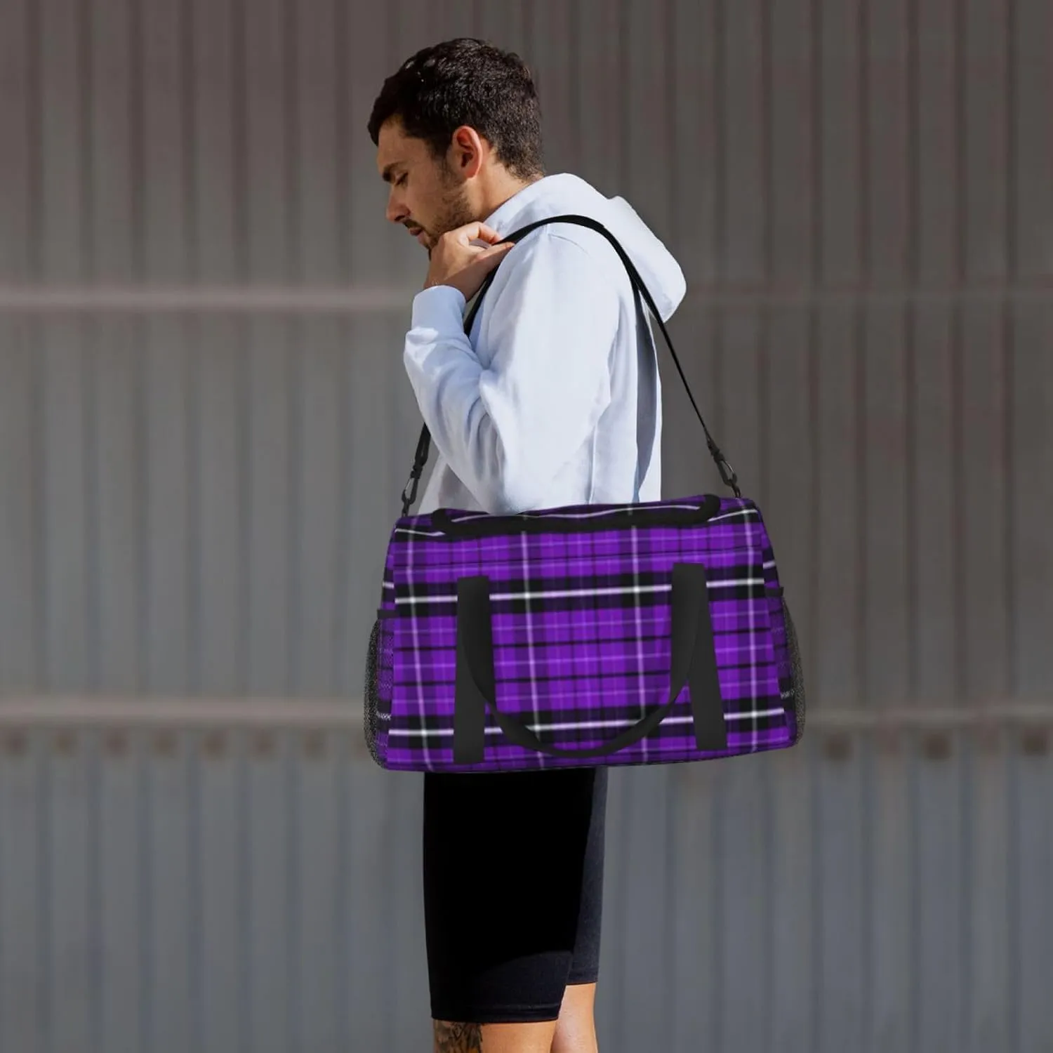 Purple Black Stripes Travel Duffel Bag Large Foldable Waterproof Overnight Bag For Beach Swim Bags Pool Sports Gym