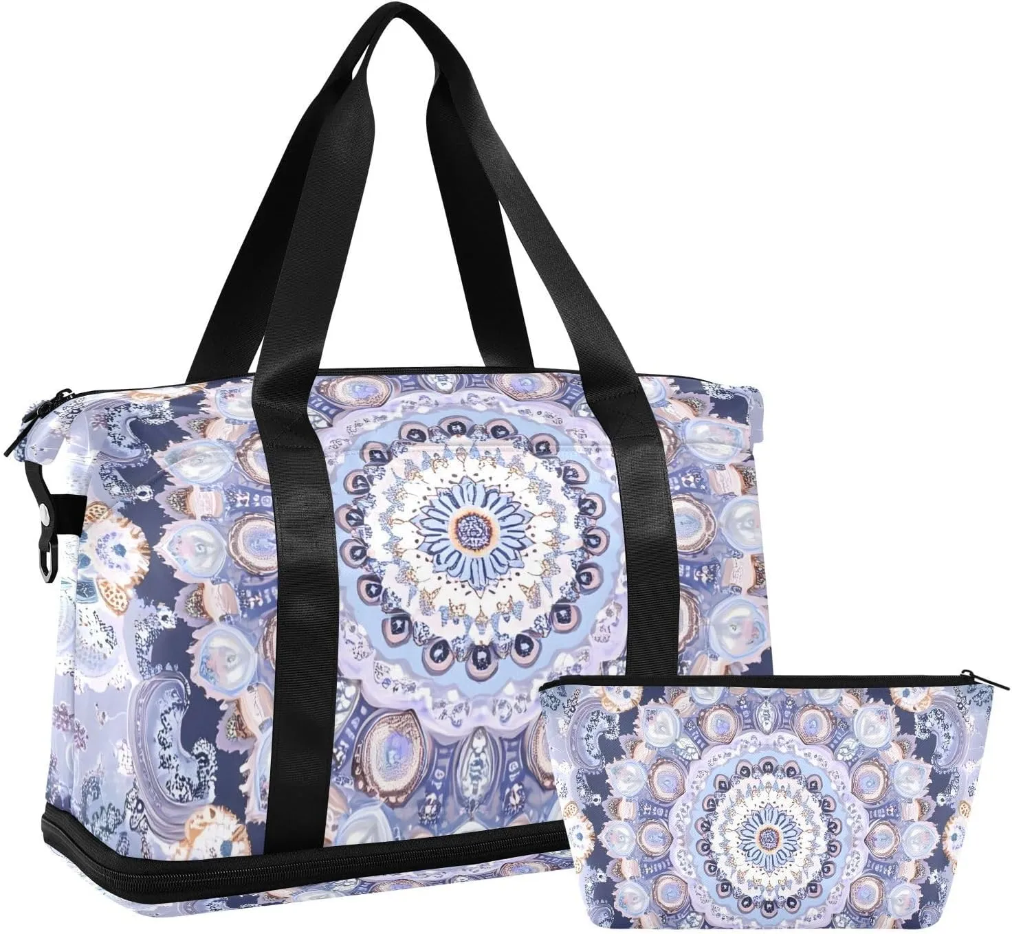 Purple Round Mandala Versatile Sports Travel Bag - Lasting Twill Tote, Removable Wheel & Rod Bagging, Multi-pocket Design, Complimentary Makeup Bag