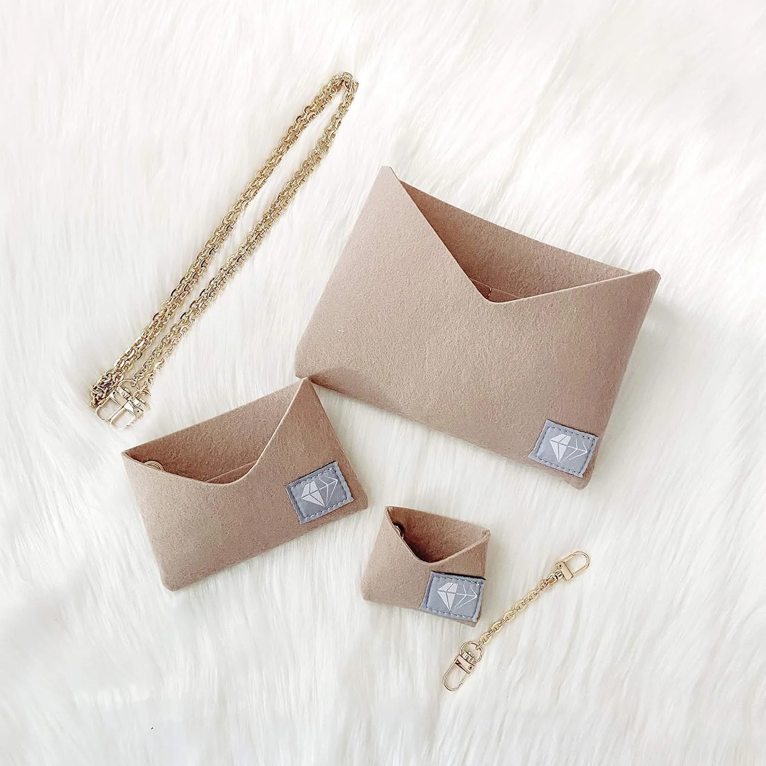 Purse Organizer Insert Conversion Kit with Gold Chains Felt Handbag LV Kirigami Set of 3