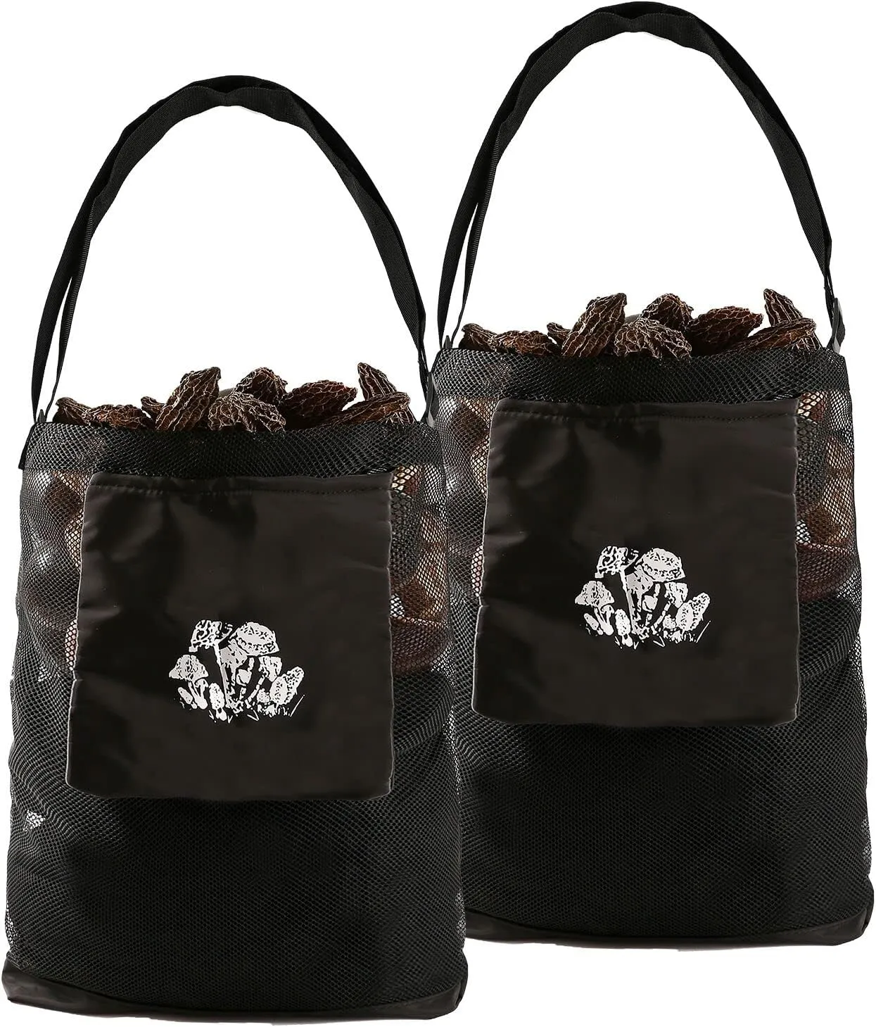Qchengsan Mushroom Foraging Bag, 2 Pcs Mesh Foraging Pouch, Collapsible Garden Fruit Gathering Basket, Adjustable Shoulder Strap, Black