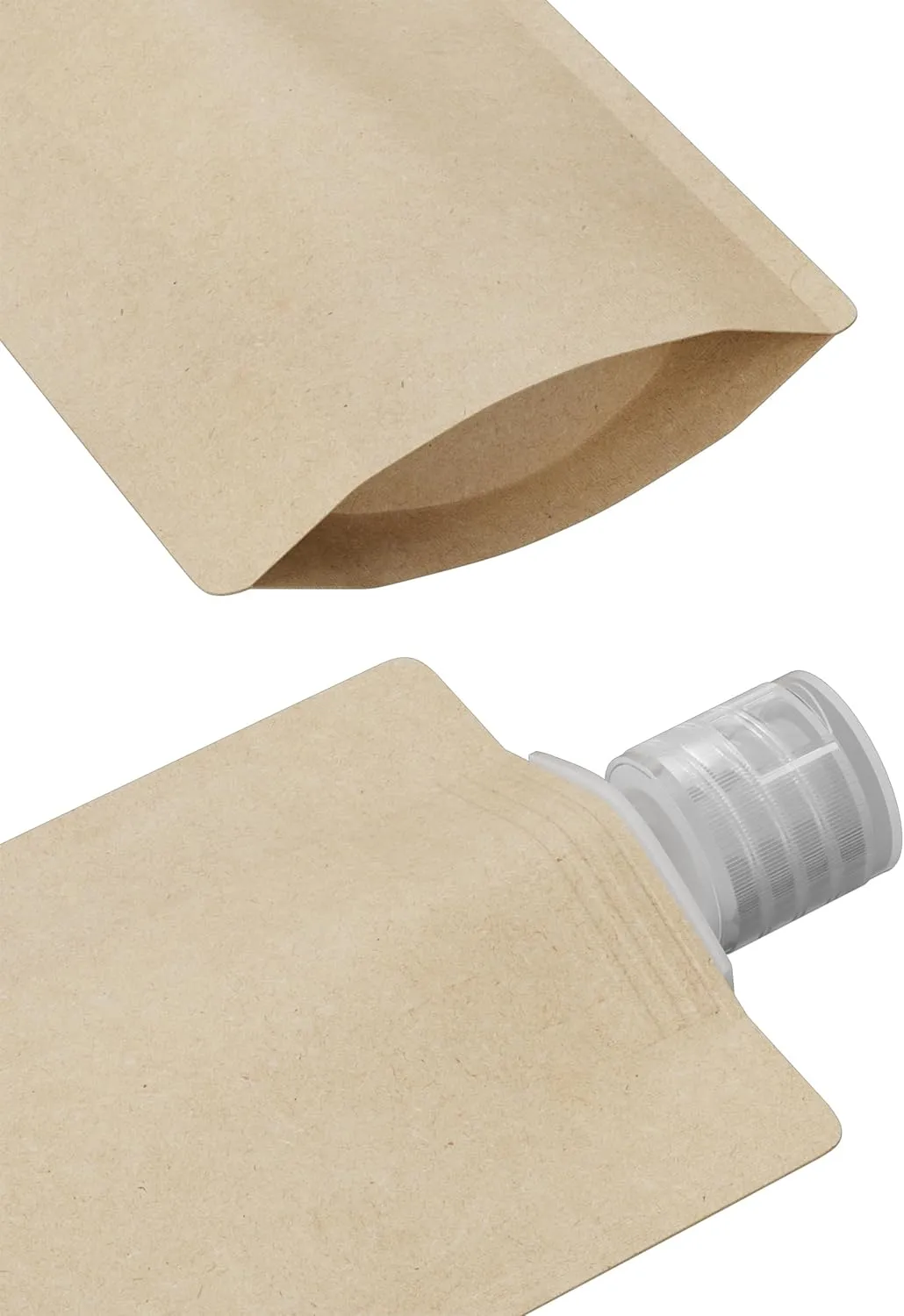 QQ Studio 50 Refillable Empty Travel Pouches for Toiletries Squeeze Pouch with Clear Flip Top Cap for Makeup, Gel, Cream, Moisturizer, Shampoo, Conditioner (Brown Kraft, 1.69 oz)