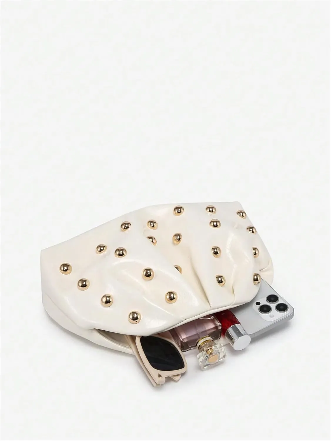 QWINEE Women's Elegant Studded Clutch Bag Magnet Ruched Bags Retro Vintage Evening Handbag