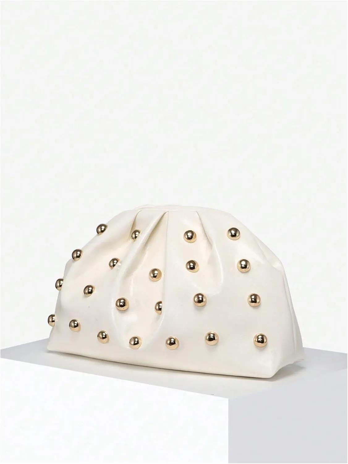 QWINEE Women's Elegant Studded Clutch Bag Magnet Ruched Bags Retro Vintage Evening Handbag
