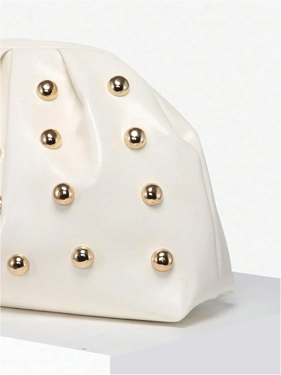 QWINEE Women's Elegant Studded Clutch Bag Magnet Ruched Bags Retro Vintage Evening Handbag