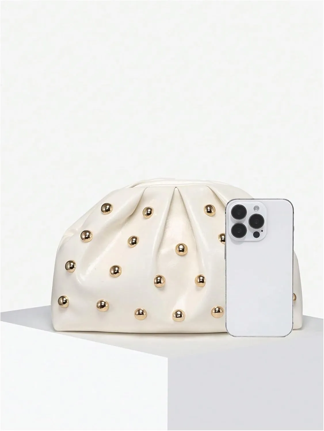 QWINEE Women's Elegant Studded Clutch Bag Magnet Ruched Bags Retro Vintage Evening Handbag