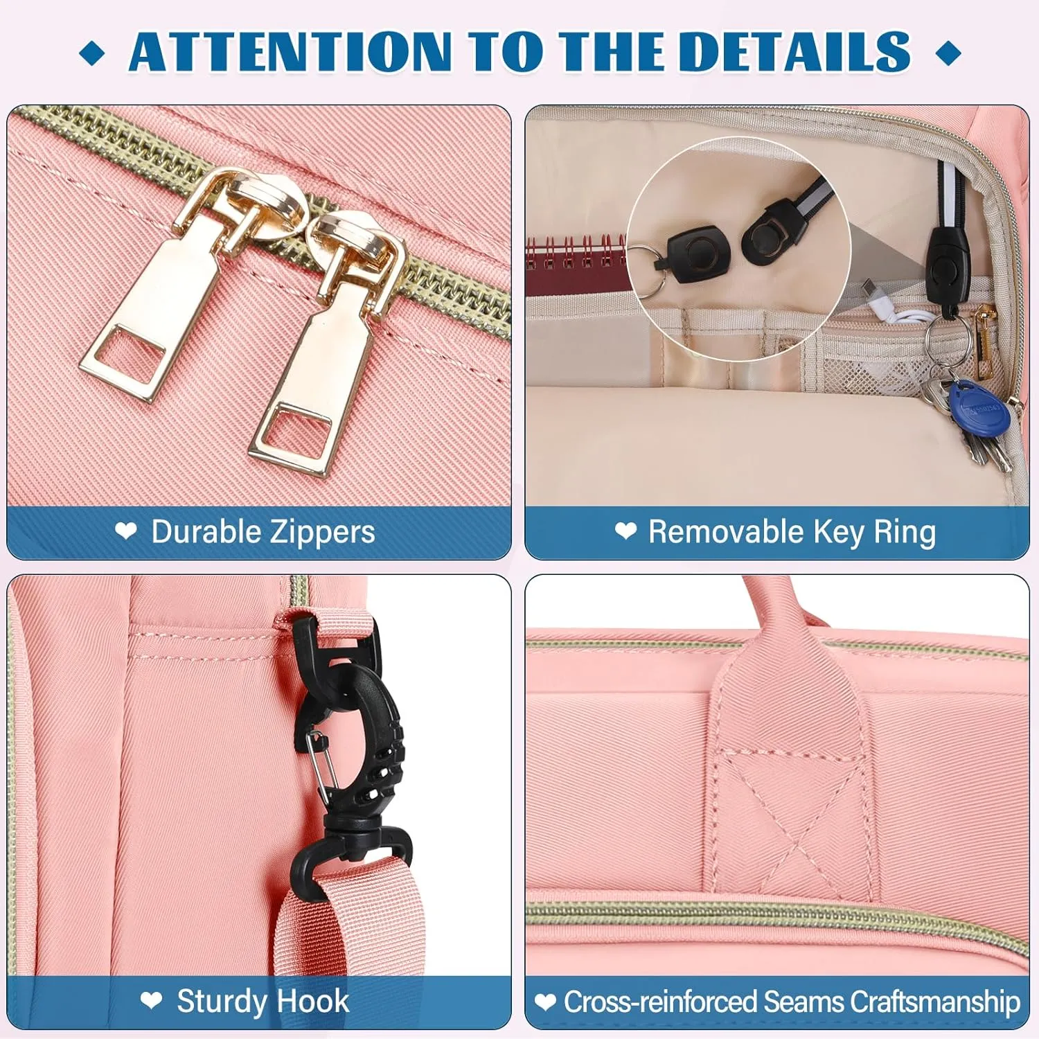 RAINSMORE Laptop Bag 17.3 Inch Briefcase for Women Waterproof Computer Messenger Shoulder Bags Large Laptop Case for Work Business Office Travel College, Pink