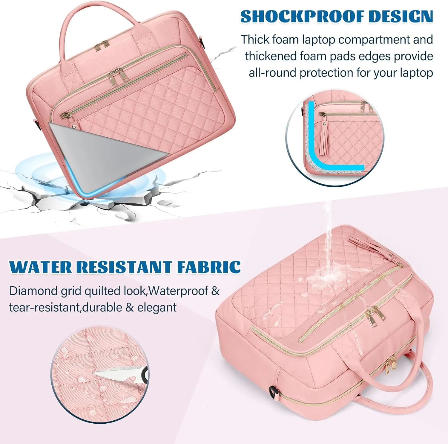 RAINSMORE Laptop Bag 17.3 Inch Briefcase for Women Waterproof Computer Messenger Shoulder Bags Large Laptop Case for Work Business Office Travel College, Pink