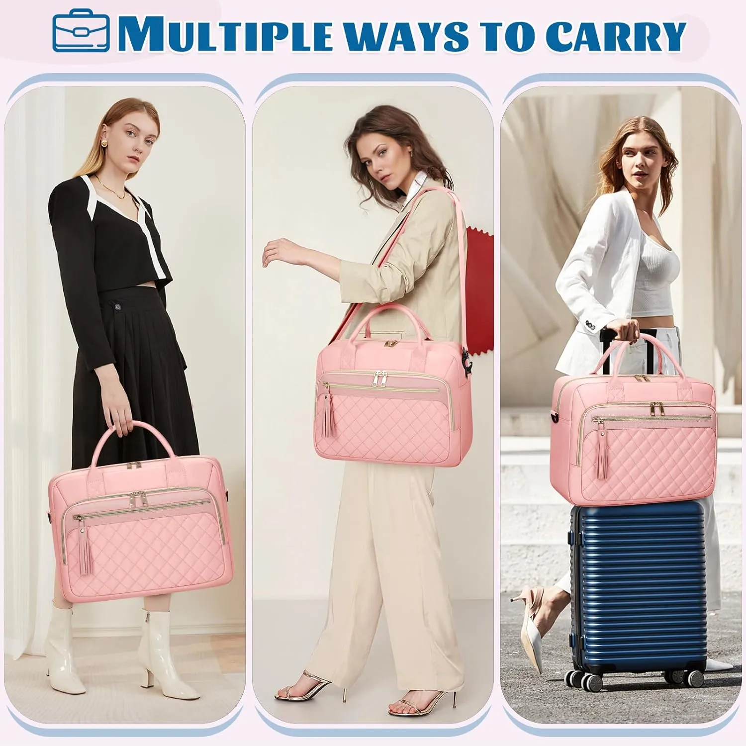 RAINSMORE Laptop Bag 17.3 Inch Briefcase for Women Waterproof Computer Messenger Shoulder Bags Large Laptop Case for Work Business Office Travel College, Pink