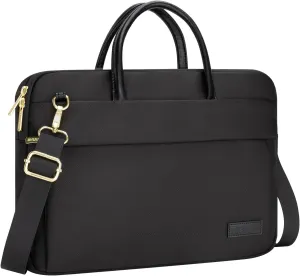 RAINYEAR 14 Inch Laptop Bag for Women, Protective Waterproof Large Capacity Computer Shoulder Bag Carrying Case with Handle for 13-14 Inch Notebook Computer Laptop, Black