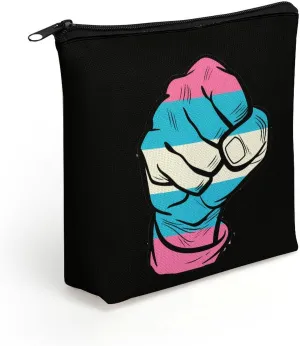 Raised Fist Transgender Flag Makeup Bag Print Cosmetic Bags Purse Organizer Pouch for Women Men