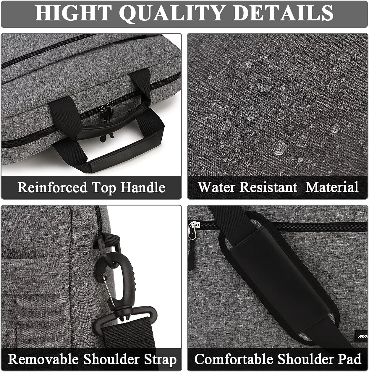 RAVUO Laptop Bag for Men, Water Resistant 17inch Laptop Messenger Shoulder Bag Business Satchel Briefcase with Adjustable Shoulder Strap Grey