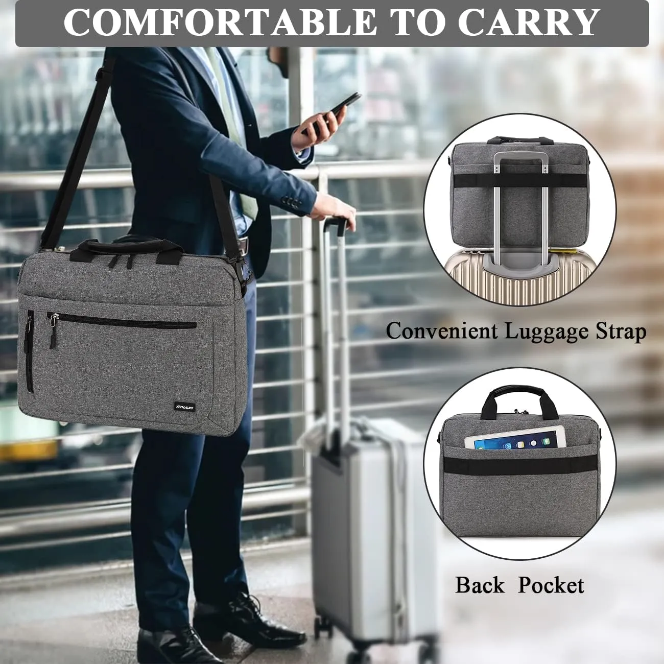 RAVUO Laptop Bag for Men, Water Resistant 17inch Laptop Messenger Shoulder Bag Business Satchel Briefcase with Adjustable Shoulder Strap Grey