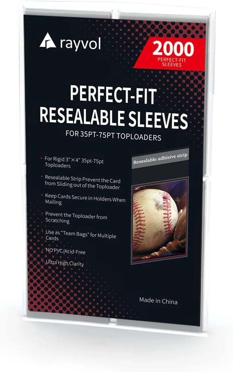 Rayvol Top Loader Sleeves - Resealable Team Bags for 35-75PT Rigid Toploaders (2000pcs)