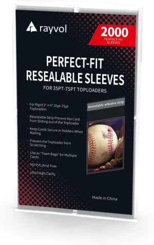 Rayvol Top Loader Sleeves - Resealable Team Bags for 35-75PT Rigid Toploaders (2000pcs)