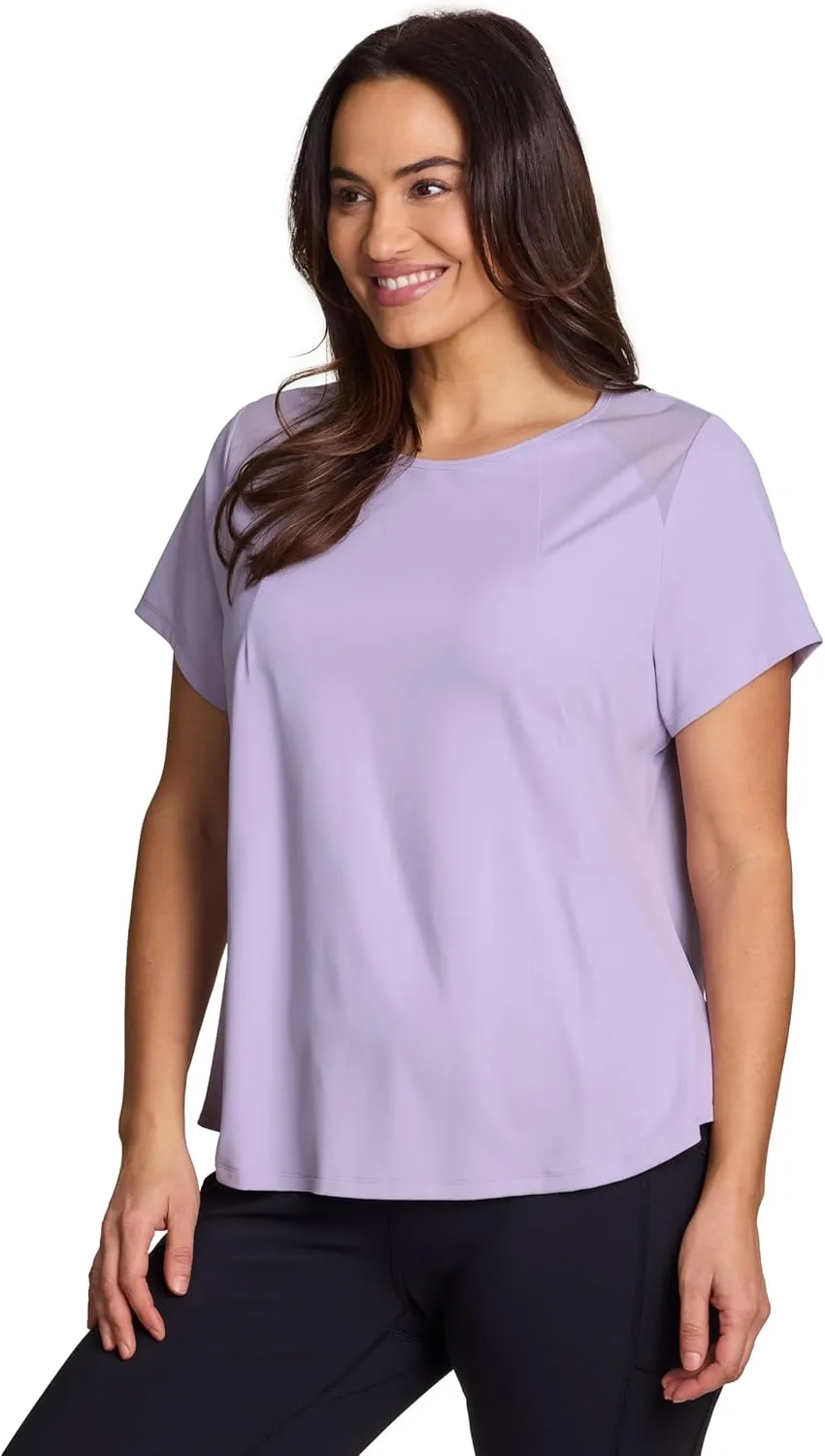RBX Active Women's Workout Top with Mesh Panels, Breathable Quick Drying Gym Running T-Shirt, with Plus Sizes