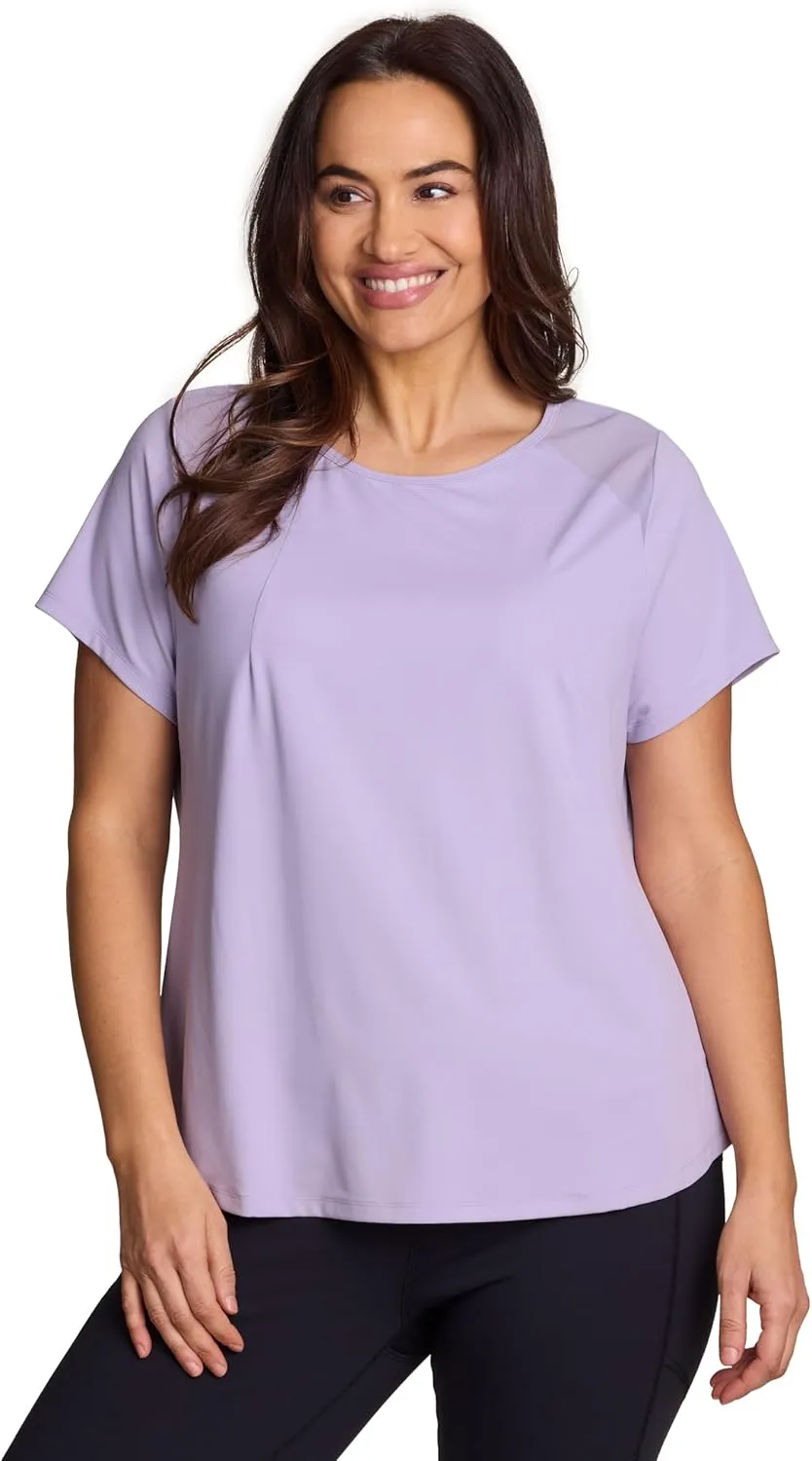 RBX Active Women's Workout Top with Mesh Panels, Breathable Quick Drying Gym Running T-Shirt, with Plus Sizes