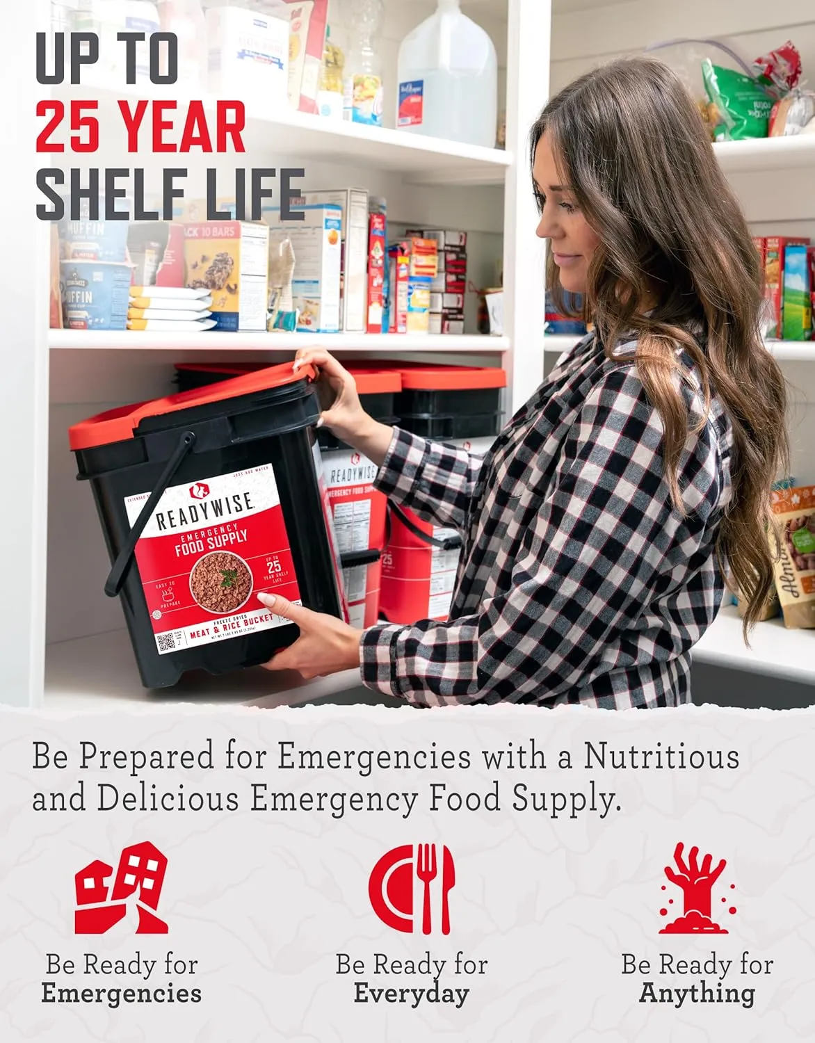 READYWISE - Chicken, Beef, Pork & Rice Emergency Food Supply Bucket, Freeze-Dried Survival Meals, Camping & Hiking Essentials, Long Term Meal, 48 Meat & 40 Rice Servings, Up to 25 Year Shelf Life