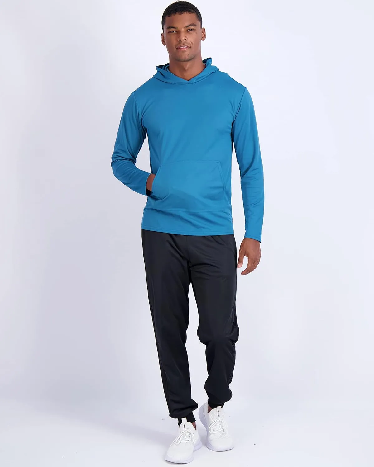 Real Essentials 3 Pack: Men's Mesh Long Sleeve Athletic Pullover Hoodie Sweatshirt Pockets UPF 50  (Available in Big & Tall)