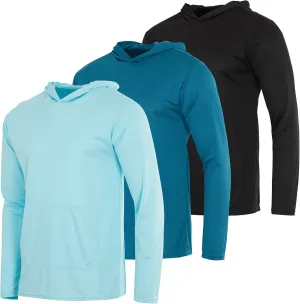 Real Essentials 3 Pack: Men's Mesh Long Sleeve Athletic Pullover Hoodie Sweatshirt Pockets UPF 50  (Available in Big & Tall)