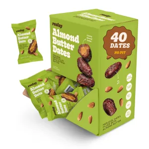 Realsy Filled Medjool Dates, Organic Dates with No Sugar Added, Gluten-Free, Vegan, All Natural Healthy Snack, Single Wrapped (40 ct) (Almond Butter)