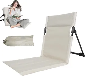 Reclining Beach Mat with Backrest, Folding Oxford Cloth Beach Mat Lounge Chair, Portable Lounge Chair with Carry Bag for, Camping, Fishing, Hiking, Beige