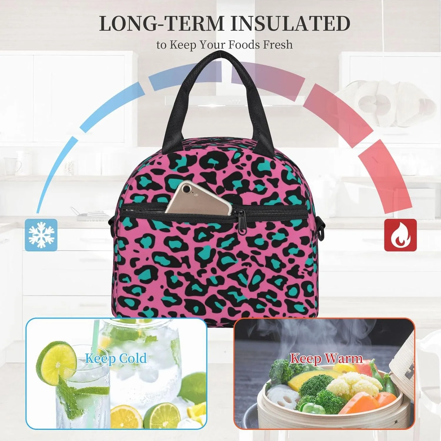 Record,Insulated Lunch Bag for Women/Men,Blues Genre Elements Guitar,Reusable Leakproof Cooler Tote Bag Organizer with Adjustable Shoulder Strap for Adult,Blue
