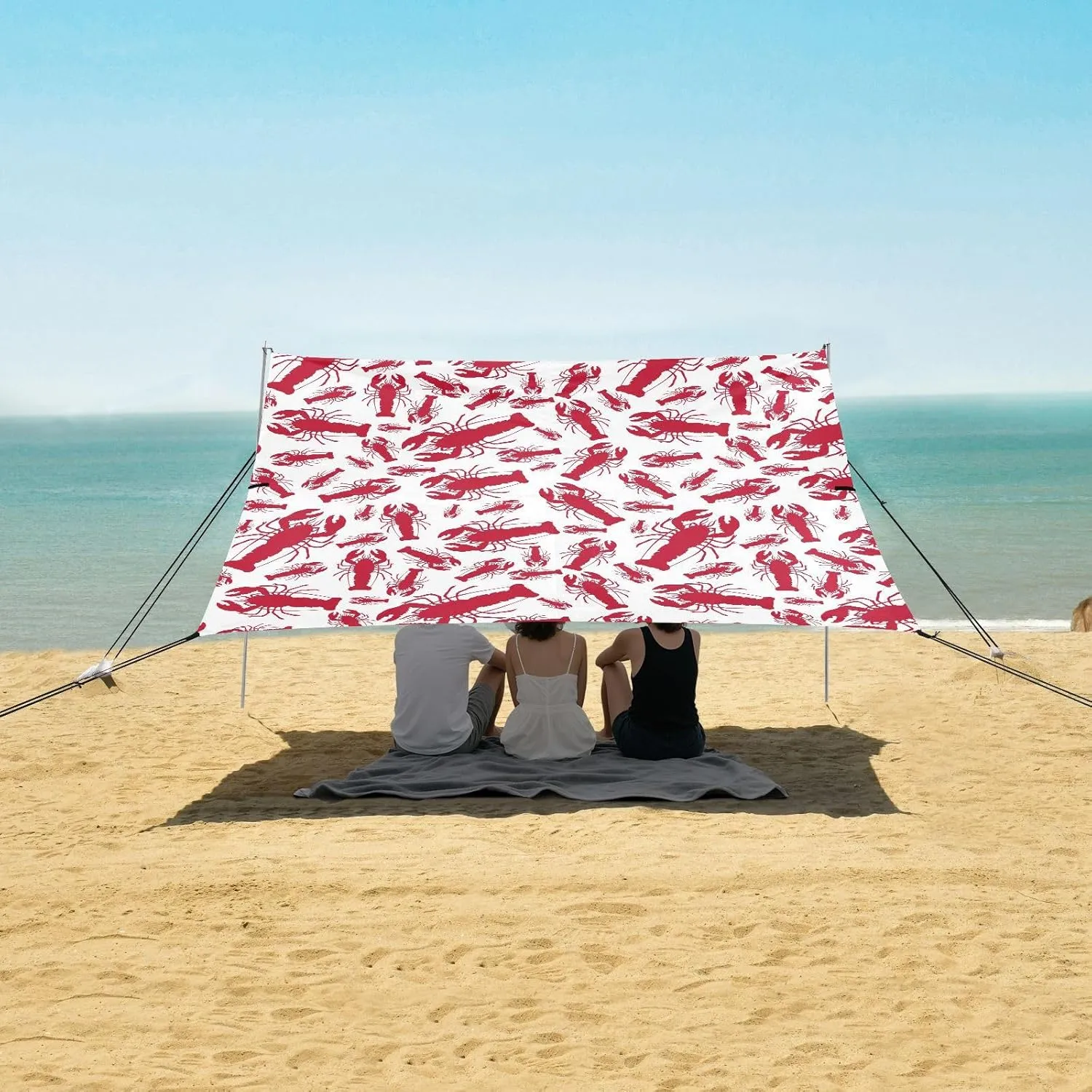 Red Lobster Beach Camping Tent Sun Shelter for Whole Family, Summer Beach Shade Canopy with UPF50  UV Protection,Easy Set Up and Carry,Outdoor Shade for Trips, Fishing, Backyard Fun Picnics