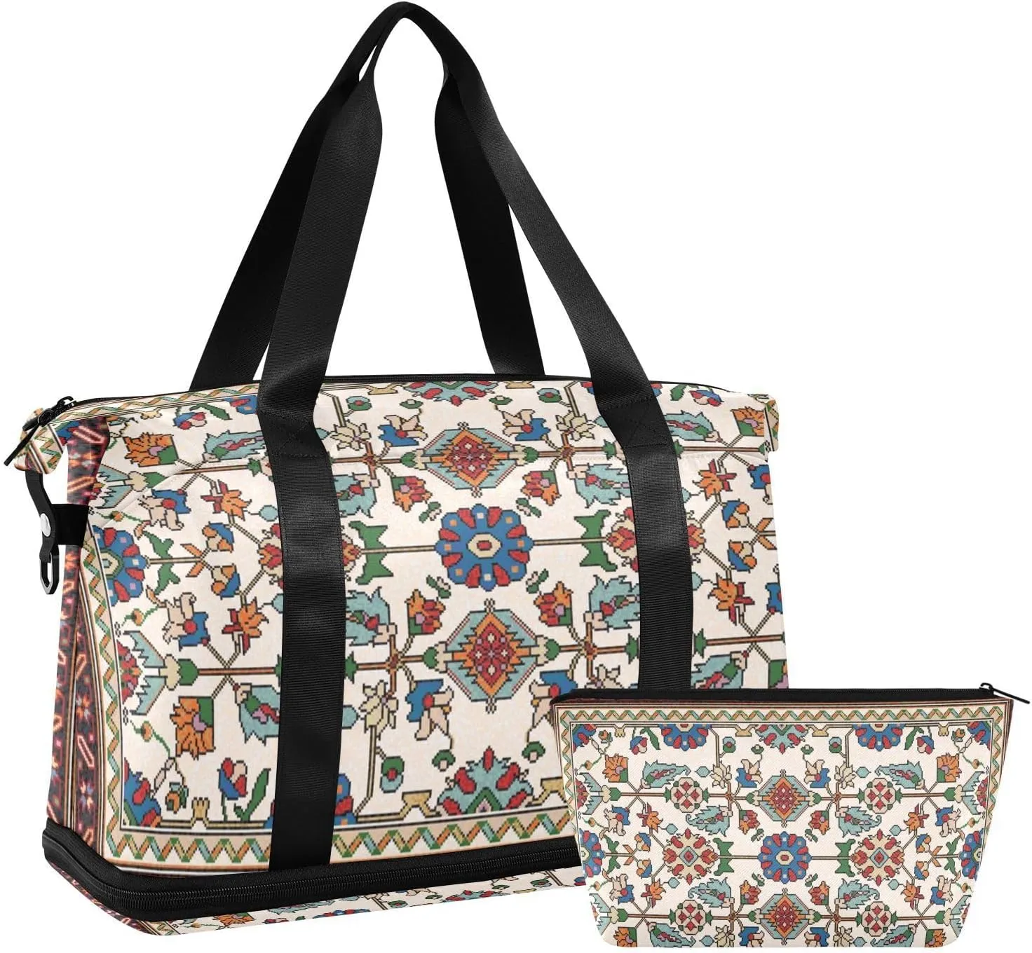 Red Persian Versatile Sports Travel Bag - Lasting Twill Tote, Removable Wheel & Rod Bagging, Multi-pocket Design, Complimentary Makeup Bag