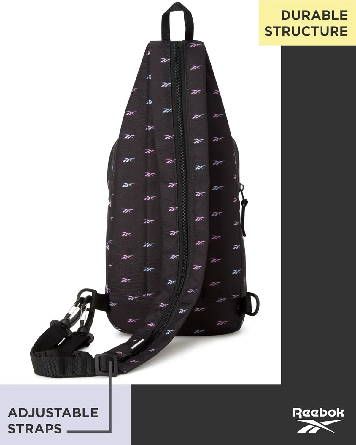 Reebok Men and Womens Crossbody Bag - Small Cross Body Bags for Women Backpack with Adjustable Strap for Travel and Gym, Black Print Cosmos