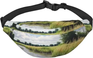 Reeds By The River Large Crossbody Fanny Pack With 3-Zipper Pockets, For Traveling Running Casual Wallets Waist Pack