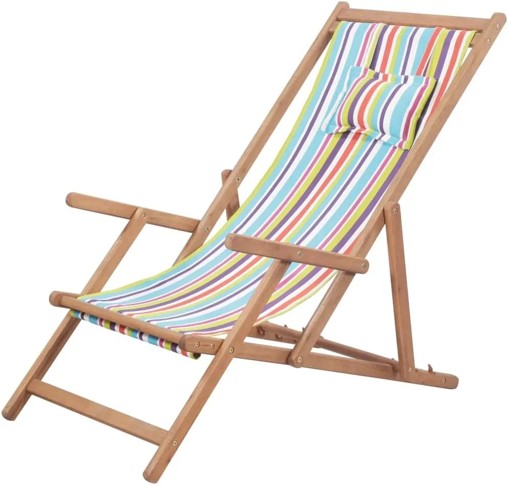 Relax Anywhere with Folding Beach Chair, Adjustable Recline Positions, Eucalyptus Wood Frame, Lightweight and Portable Design, Multicolor